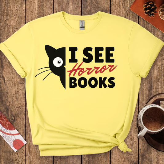 I See Horror Books Funny Cat Book Lover T-Shirt