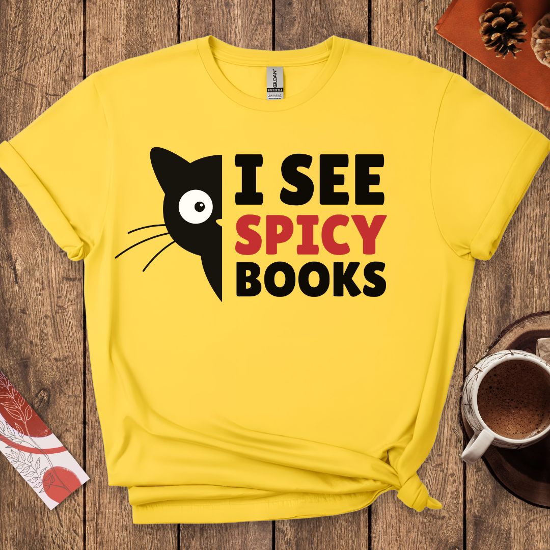 I See Spicy Books Funny Cat Book Lover T-Shirt