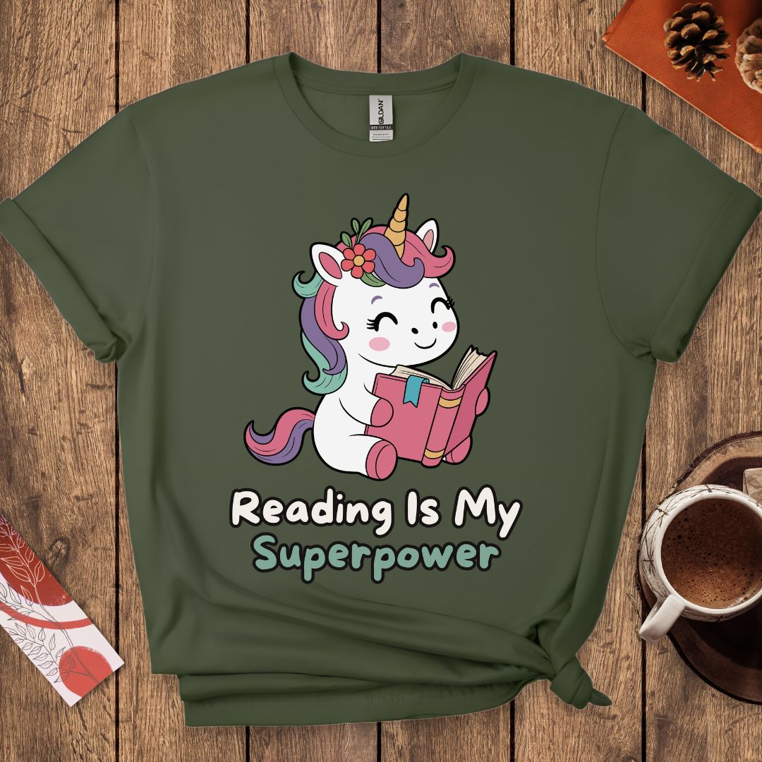 Reading Is My Superpower Cute Unicorn T-Shirt