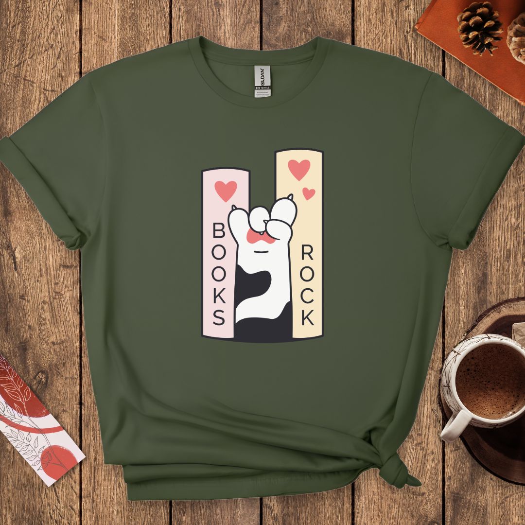 Books Rock - Funny Cat Book Lover T-Shirt