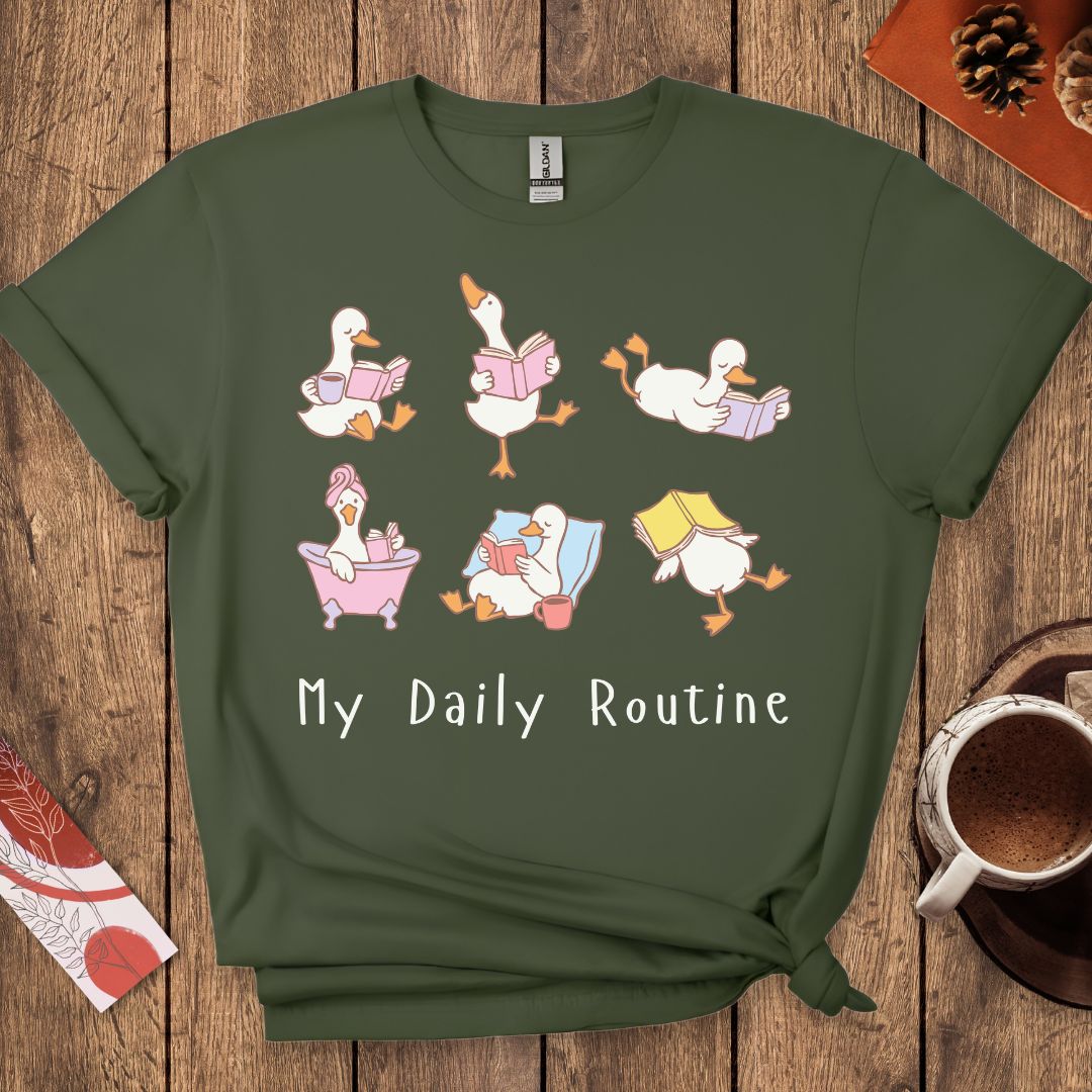 My Daily Routine Funny Goose Reading T-Shirt