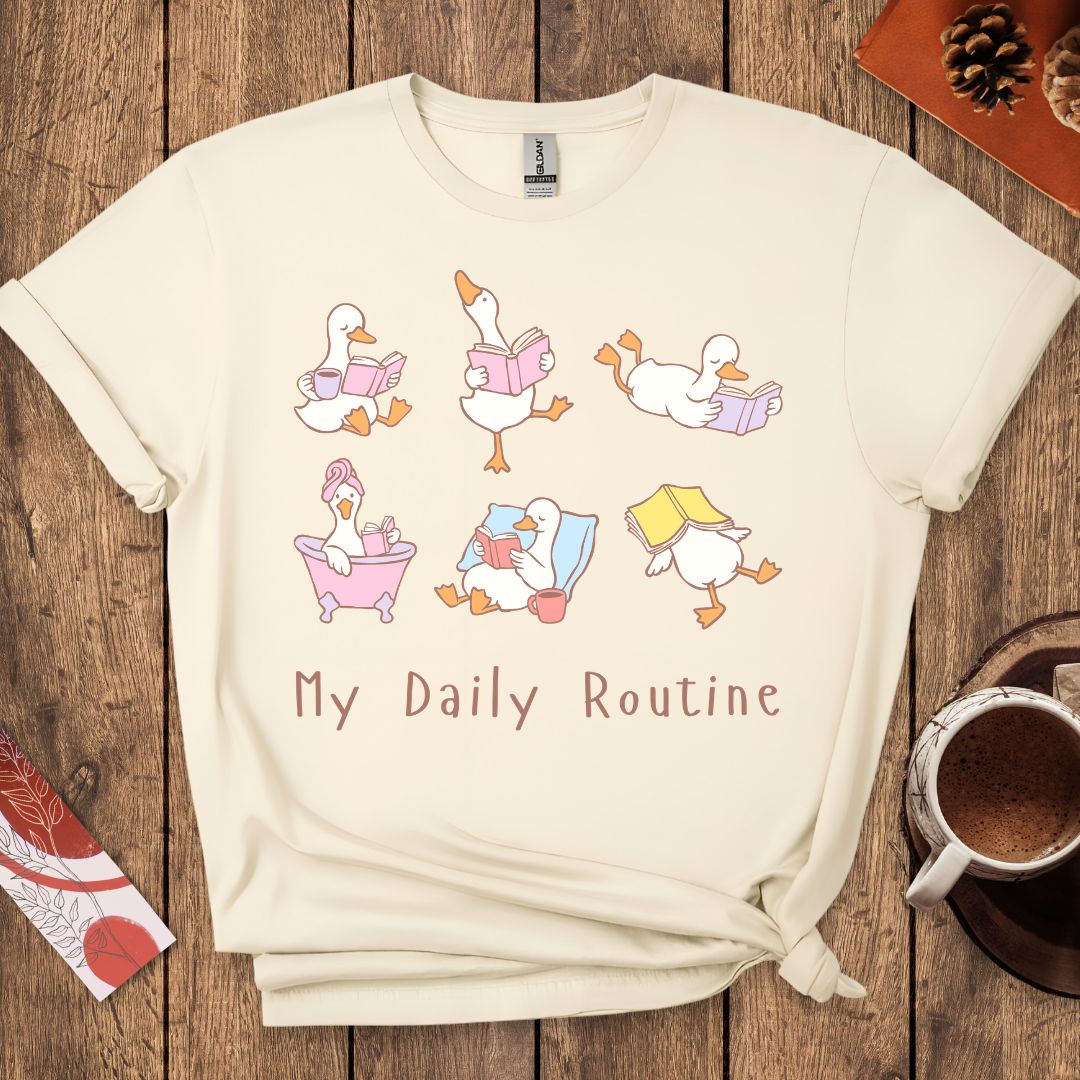 My Daily Routine Funny Goose Reading T-Shirt