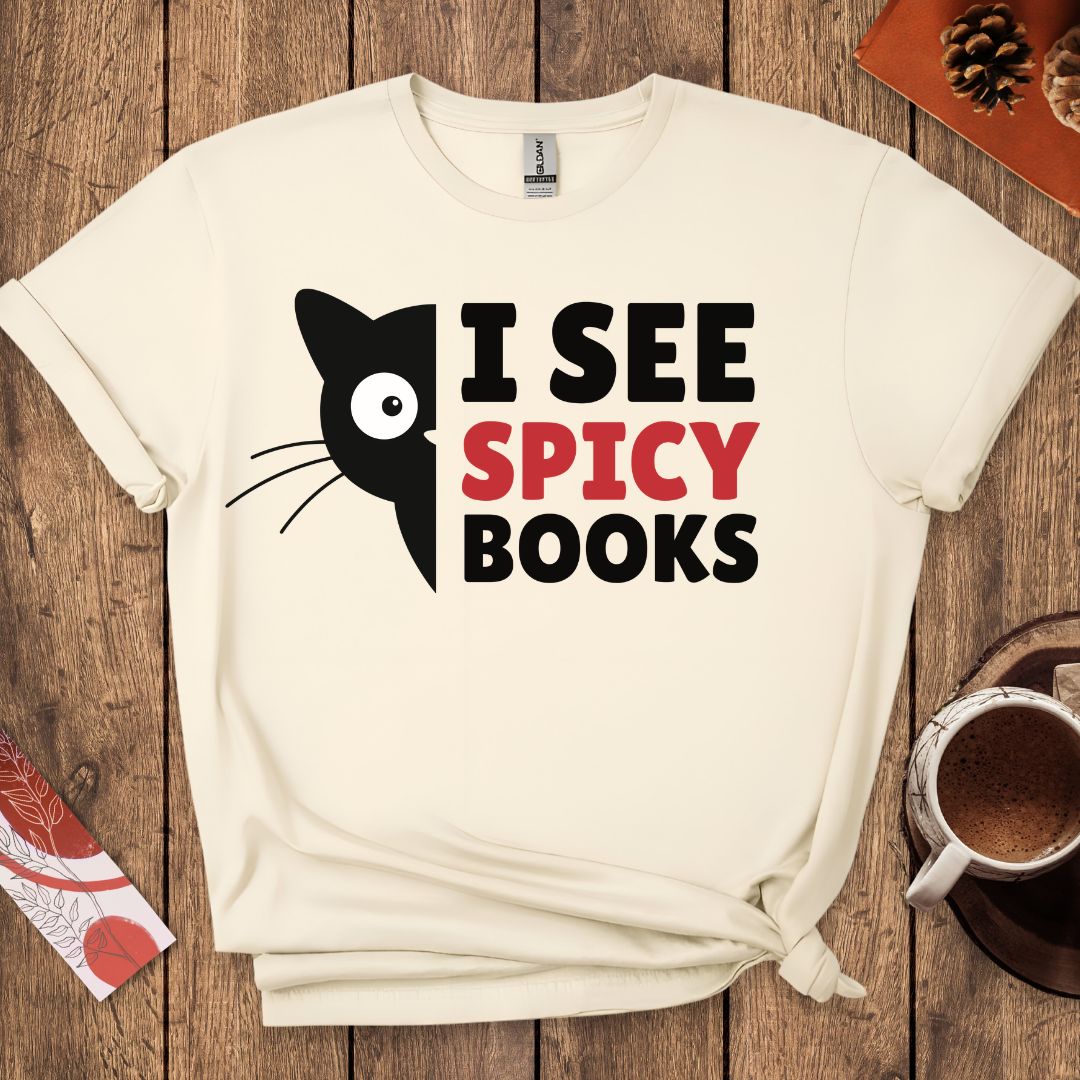 I See Spicy Books Funny Cat Book Lover T-Shirt