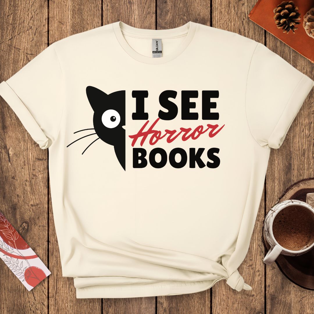 I See Horror Books Funny Cat Book Lover T-Shirt