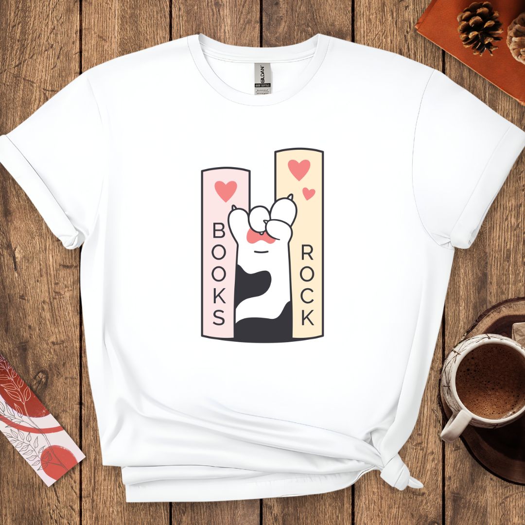 Books Rock - Funny Cat Book Lover T-Shirt