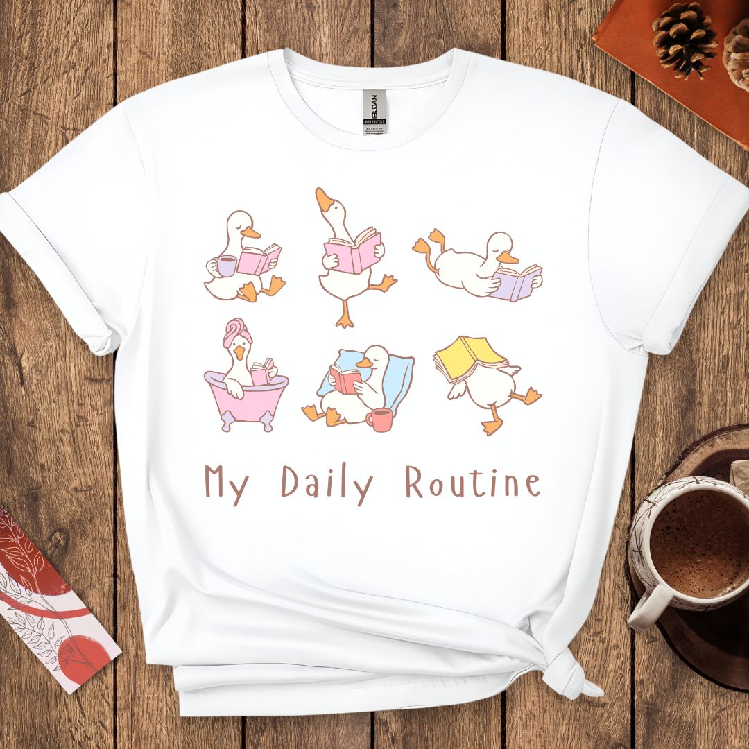 My Daily Routine Funny Goose Reading T-Shirt